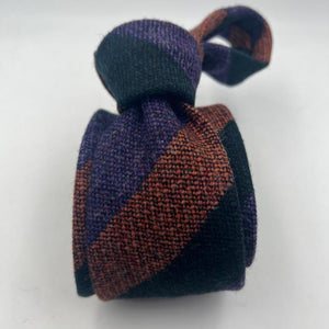 Drake's Vintage 100% Wool Unlined Rust, Light Purple and Green Stripes Tie Handmade in England 8 cm x 148 cm #6026
