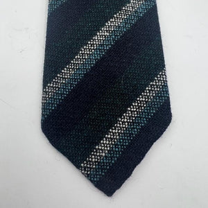 Drake's Vintage 100% Wool Unlined Dark Blue, Grey and Green Stripes Tie Handmade in England 8 cm x 148 cm #6027