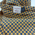 Cruciani & Bella 100% Madder Silk Ascot  Yellow and Blue Made in Italy #4636 