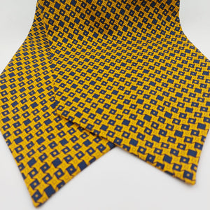 Cruciani & Bella 100% Madder Silk Ascot  Yellow and Blue Made in Italy #4636 
