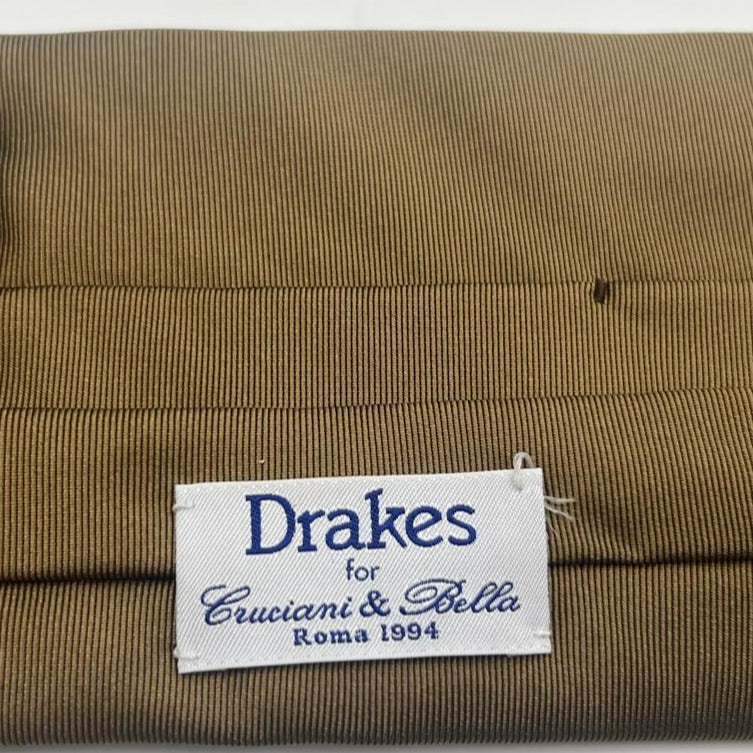 Drake's for Cruciani & Bella 100% Silk Tipped Light Brown PlainTie Handmade in England 8 cm x 147 cm #6499