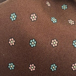 Drake's Vintage 100% Silk Self Tipped Brown Tie Pink and Light Green Motif Handmade in England 9 cm x 146 cm #6510