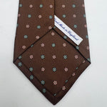 Drake's Vintage 100% Silk Self Tipped Brown Tie Pink and Light Green Motif Handmade in England 9 cm x 146 cm #6510