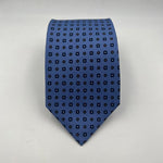 Drake's Archive 100% Silk Self Tipped Light Blue Tie Blue and Brown Motif Handmade in England 9,5 cm x 146 cm #6513