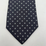 Drake's Vintage 100% Silk Self Tipped Light Grey Tie White and Blue Dots Handmade in England 9 cm x 146 cm #6514