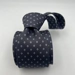 Drake's Vintage 100% Silk Self Tipped Light Grey Tie White and Blue Dots Handmade in England 9 cm x 146 cm #6514