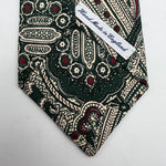 Drake's for Cruciani & Bella 100% Silk Self Tipped Green Tie Ecru and Wine Paisley Handmade in England 8,5 cm x 146 cm #6515