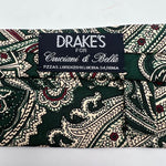 Drake's for Cruciani & Bella 100% Silk Self Tipped Green Tie Ecru and Wine Paisley Handmade in England 8,5 cm x 146 cm #6515