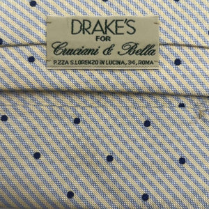 Drake's for Cruciani & Bella 100% Silk Tipped  Light Yellow Tie Light Blue and Blue Dots Handmade in England 9 cm x 146 cm #6520