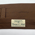 Drake's for Cruciani & Bella 100% Silk Wowen Jaquard Tipped  Brown Orange Motif Handmade in England 9,5 cm x 146 cm #6528