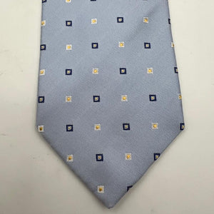 Drake's Vintage 100% Silk Wowen Jaquard Tipped  Light Blue Light Blue, Yellow, White Motif Handmade in England 9,5 cm x 146 cm #6532