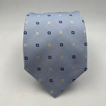 Drake's Vintage 100% Silk Wowen Jaquard Tipped  Light Blue Light Blue, Yellow, White Motif Handmade in England 9,5 cm x 146 cm #6532