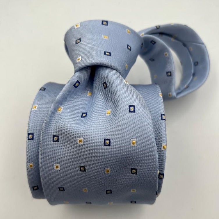 Drake's Vintage 100% Silk Wowen Jaquard Tipped  Light Blue Light Blue, Yellow, White Motif Handmade in England 9,5 cm x 146 cm #6532