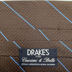 Drake's Vintage 100% Silk Wowen Jaquard Tipped  Brown Light Blue Stripes and Micro dots Handmade in England 9,5 cm x 146 cm #6533