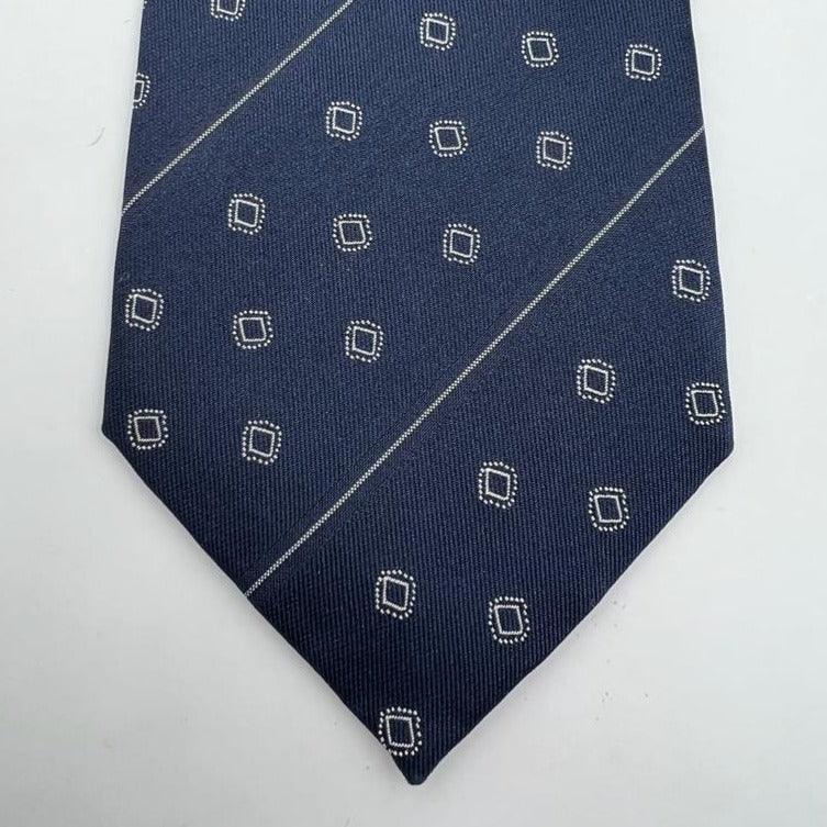 Drake's Archive -  Silk - Blue, White Stripes and Motif Tie #6534