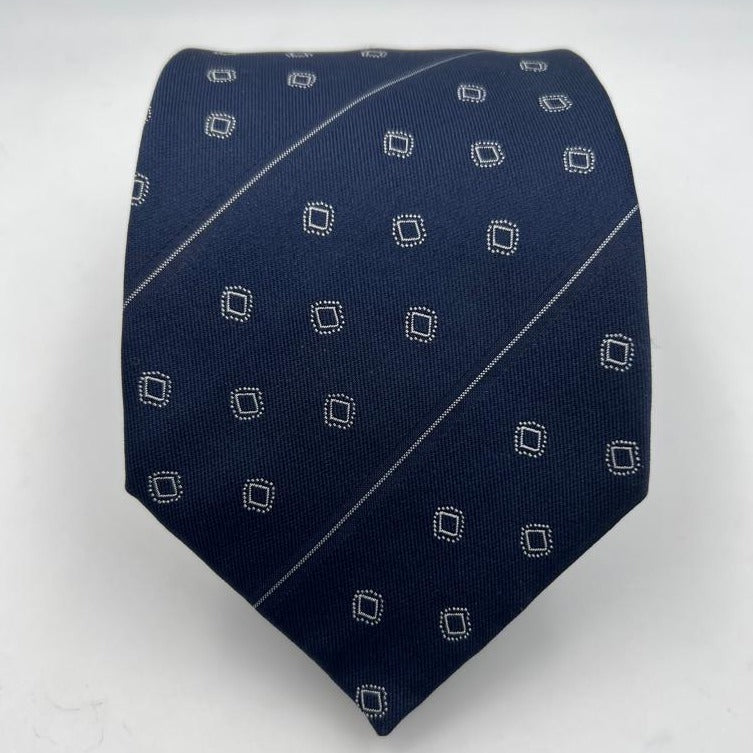 Drake's Archive -  Silk - Blue, White Stripes and Motif Tie #6534