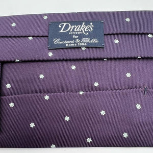 Drake's Vintage 100% Silk Self Tipped  Purple White  Motif Handmade in England 9 cm x 146 cm #6535
