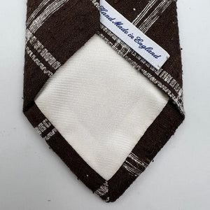 Drake's for Cruciani & Bella 100% Silk Tipped  White Motif Brown Shantung Tie Handmade in England 8 cm x 146 cm #5468