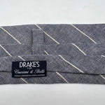 Drake's for Cruciani & Bella 100% Linen Tipped  Blue, White Stripes Tie Handmade in England 9 cm x 146 cm #5472