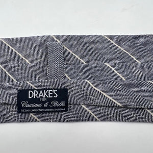 Drake's for Cruciani & Bella 100% Linen Tipped  Blue, White Stripes Tie Handmade in England 9 cm x 146 cm #5472