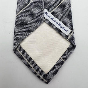 Drake's for Cruciani & Bella 100% Linen Tipped  Blue, White Stripes Tie Handmade in England 9 cm x 146 cm #5472