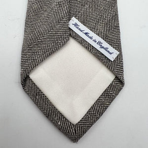 Drake's for Cruciani & Bella 100% Linen Tipped  Herringbone Motif Light Brown Tie Handmade in England 9 cm x 146 cm #6537
