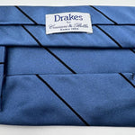 Drake's for Cruciani & Bella 100% Silk Satin Tipped  Light Blue and Blue Stripes Tie Handmade in England 9 cm x 146 cm #5408