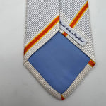Drake's for Cruciani & Bella 100% Silk Garza Piccola Tipped  White, Orange and Yellow Stripes  Tie Handmade in England 9 cm x 146 cm #5321