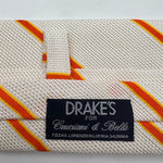 Drake's for Cruciani & Bella 100% Silk Garza Piccola Tipped  White, Orange and Yellow Stripes  Tie Handmade in England 9 cm x 146 cm #5321