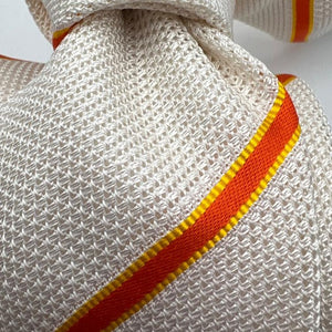 Drake's for Cruciani & Bella 100% Silk Garza Piccola Tipped  White, Orange and Yellow Stripes  Tie Handmade in England 9 cm x 146 cm #5321