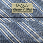 Drake's for Cruciani & Bella 100% Silk Garza Piccola Tipped  Light Blue, White and light Blue Stripes  Tie Handmade in England 9,5 cm x 146 cm #6541