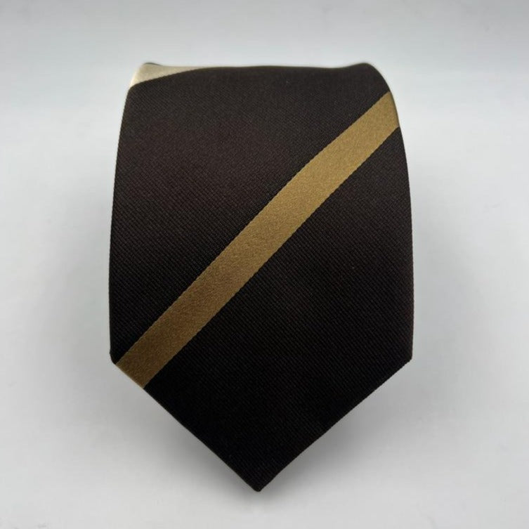 Drake's Vintage 100% Silk Jaquard Tipped  Brown, Light Brown and Ivory Stripes  Tie Handmade in England 9cm x 146 cm #6550