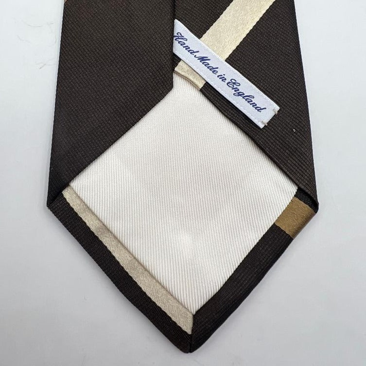 Drake's Vintage 100% Silk Jaquard Tipped  Brown, Light Brown and Ivory Stripes  Tie Handmade in England 9cm x 146 cm #6550