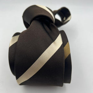 Drake's Vintage 100% Silk Jaquard Tipped  Brown, Light Brown and Ivory Stripes  Tie Handmade in England 9cm x 146 cm #6550