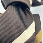 Drake's Vintage 100% Silk Jaquard Tipped  Brown, Light Brown and Ivory Stripes  Tie Handmade in England 9cm x 146 cm #6550