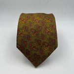 Cruciani & Bella 100% Silk Jaquard Tipped Green, Light Brown and Red Paisley Motif Tie Handmade in Italy 9,5 cm x 148 cm New Old Stock #6576