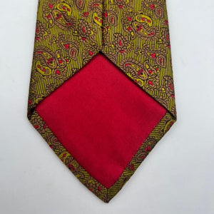 Cruciani & Bella 100% Silk Jaquard Tipped Green, Light Brown and Red Paisley Motif Tie Handmade in Italy 9,5 cm x 148 cm New Old Stock #6576