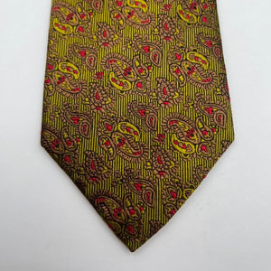 Cruciani & Bella 100% Silk Jaquard Tipped Green, Light Brown and Red Paisley Motif Tie Handmade in Italy 9,5 cm x 148 cm New Old Stock #6576