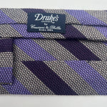 Drake's Vintage 70% Wool 30% Silk Tipped  Grey, Wine and Purple Stripes  Tie Handmade in England 8cm x 146 cm #6015