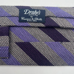 Drake's Vintage 70% Wool 30% Silk Tipped  Grey, Wine and Purple Stripes  Tie Handmade in England 8cm x 146 cm #6015