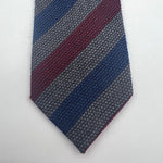 Drake's Archive 70% Wool 30% Silk Tipped  Grey, Wine and Blue Stripes  Tie Handmade in England 8cm x 146 cm #6017