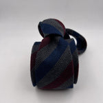 Drake's Archive 70% Wool 30% Silk Tipped  Grey, Wine and Blue Stripes  Tie Handmade in England 8cm x 146 cm #6017