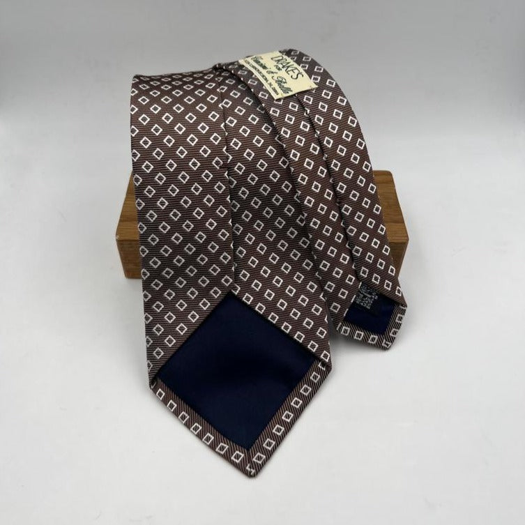 Drake's -  Silk - Light Brown, White Motif Tie #6518