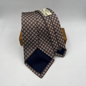 Drake's -  Silk - Light Brown, White Motif Tie #6518