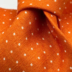Cruciani & Bella 100% Wowen Linen Unlined Orange Tie White Dots Handmade in Italy 8 cm x 148 cm New Old Stock #6781