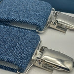 Albert Thurston for Cruciani & Bella Made in England Clip on braces Adjustable Sizing 35 mm elastic braces Denim Blue Plain X-Shaped Nickel Fittings Size: L #4831