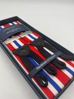 Albert Thurston for Cruciani & Bella Made in England Adjustable Sizing 40 mm Woven Barathea  Red, White and BlueStripes Braces Braid ends Y-Shaped Nickel Fittings Size: XL #5652