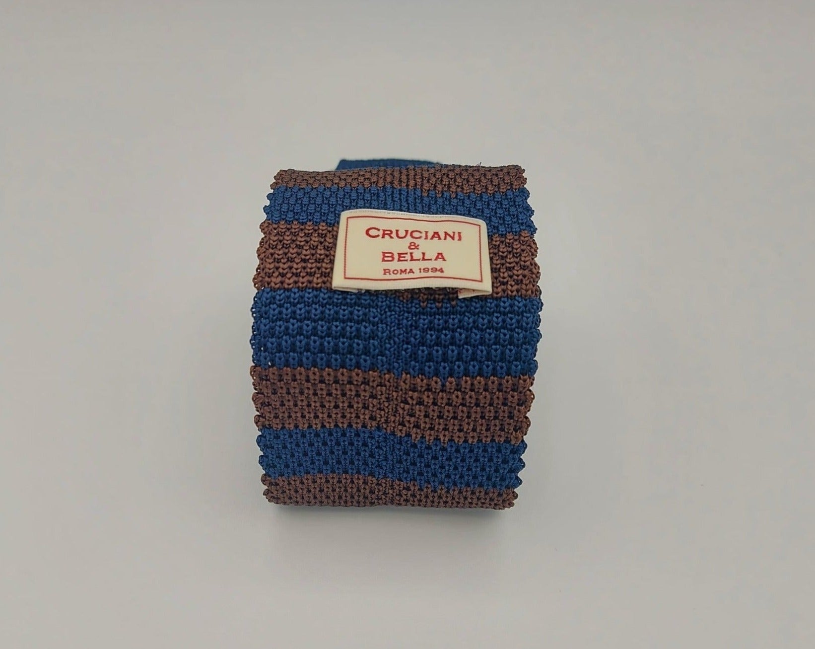 Cruciani & Bella 100% Knitted Silk Brown and Blue knitted tie Handmade in Italy 6 cm x 145 cm #6366