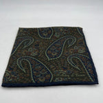 Holliday & Brown Hand-rolled   Holliday & Brown for Cruciani & Bella 100% Silk Green and Brown Double Faces Patterned  Motif  Pocket Square Handmade in Italy 32 cm X 32 cm #7026
