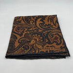 Holliday & Brown Hand-rolled   Holliday & Brown for Cruciani & Bella 100% Silk Brown, Light Brown and Blue Double Faces Patterned  Motif  Pocket Square Handmade in Italy 32 cm X 32 cm #7028